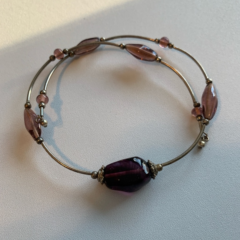 Elegant Purple Glass Beaded Choker Necklace